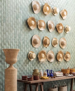 Menorca Experimental style tips, straw cowboy hat wall