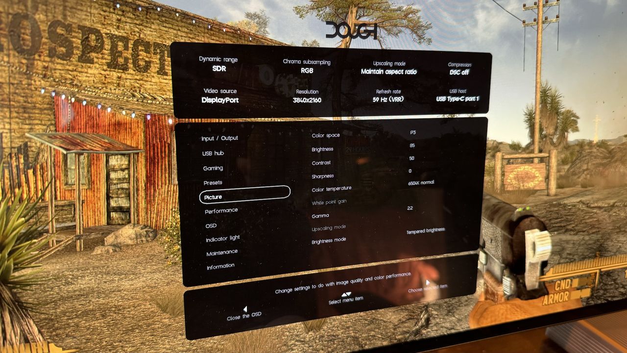 The OSD for the Dough Spectrum Black 27-inch OLED monitor
