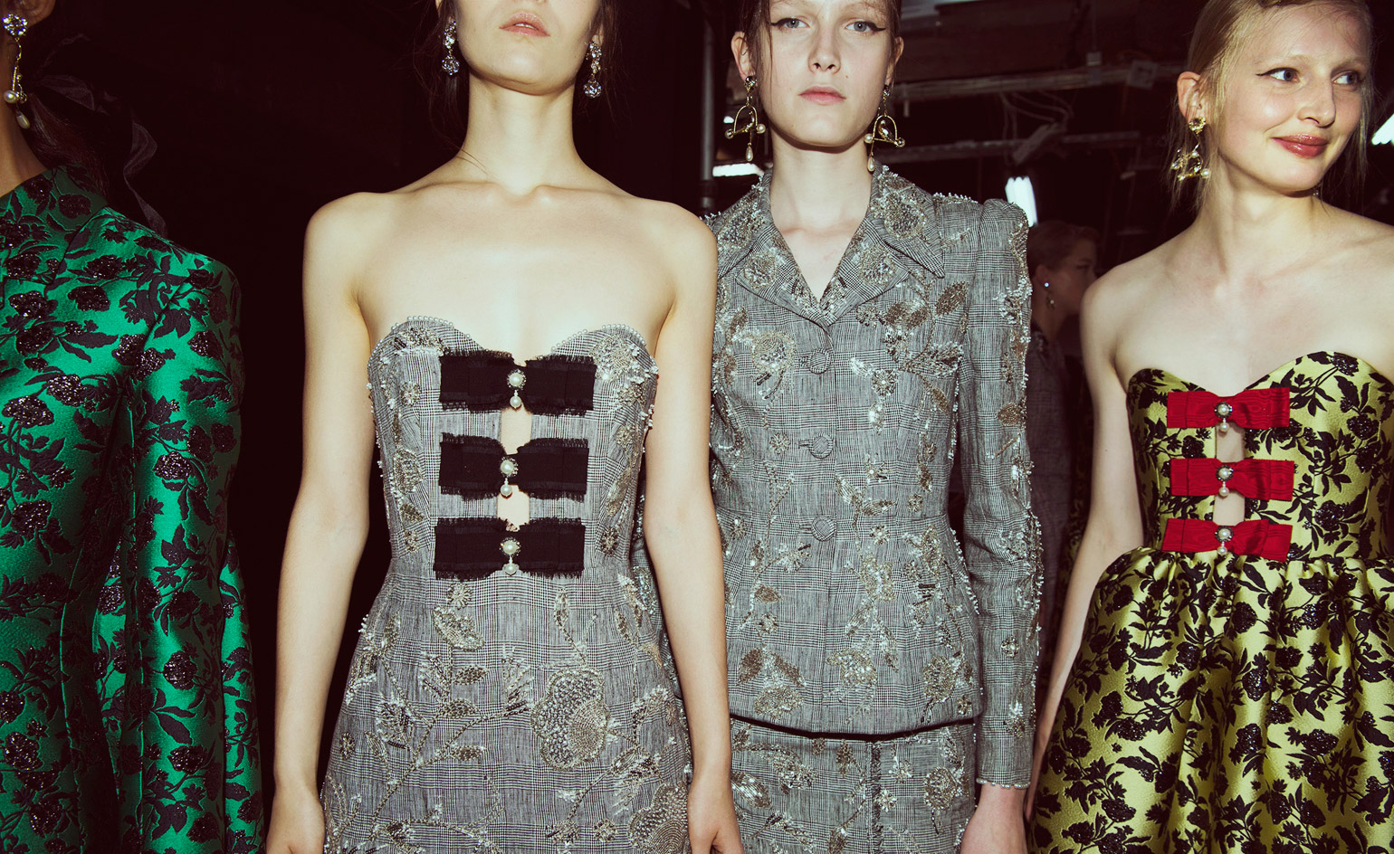 Chic strapless dresses with rows of beaded bows