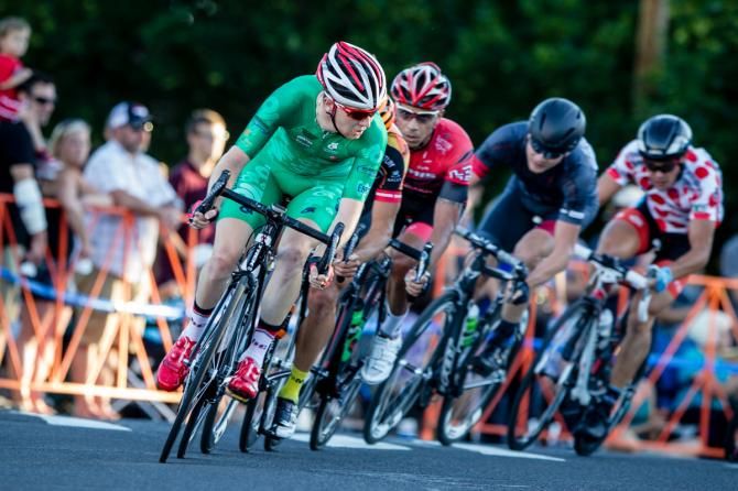 Logan Owen (Bissell) leads the break.