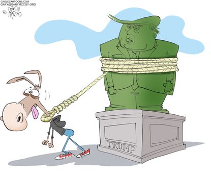 Political cartoon U.S. Democrats Trump impeachment statue