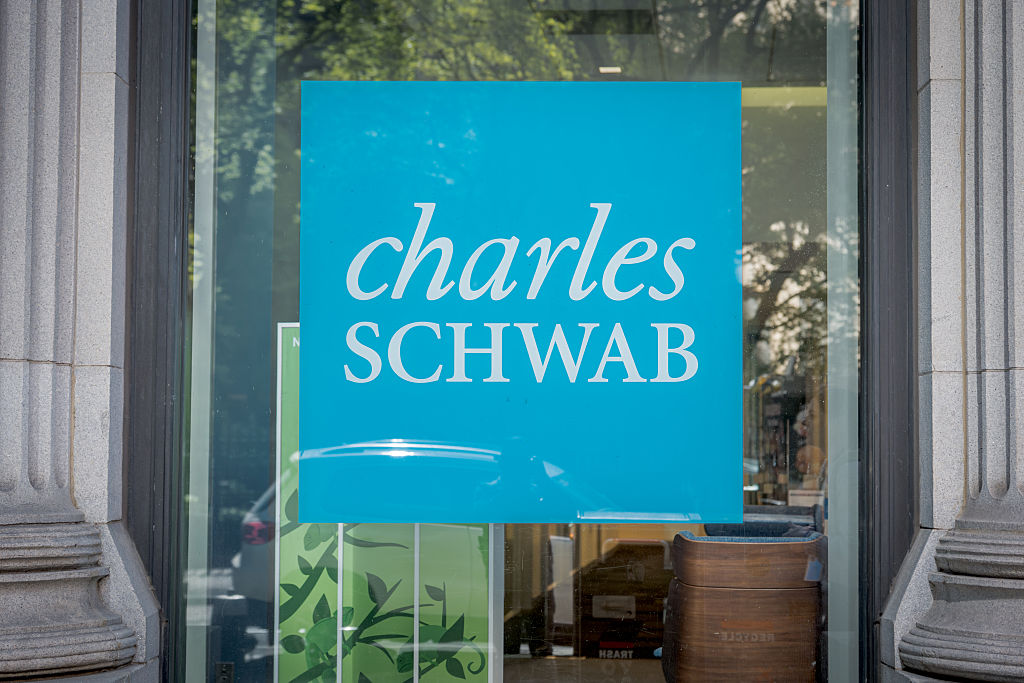 Sign at the entrance to the Charles Schwab offices in Manhattan.