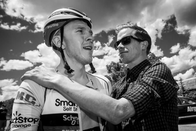 Rob Britton and SmartStop director Mike Creed celebrate his 2015 overall win.