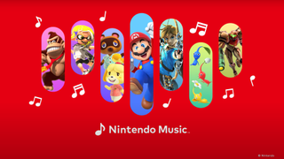 Nintendo characters on a red background with Nintendo Music written underneath