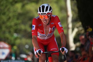 CAZORLA SPAIN AUGUST 24 Ben OConnor of Australia and Team Decathlon AG2R La Mondiale Red Leader Jersey crosses the finish line during the La Vuelta 79th Tour of Spain 2024 Stage 8 a159km stage from Ubeda to Cazorla 1056m UCIWT on August 24 2024 in Cazorla Spain Photo by Dario BelingheriGetty Images