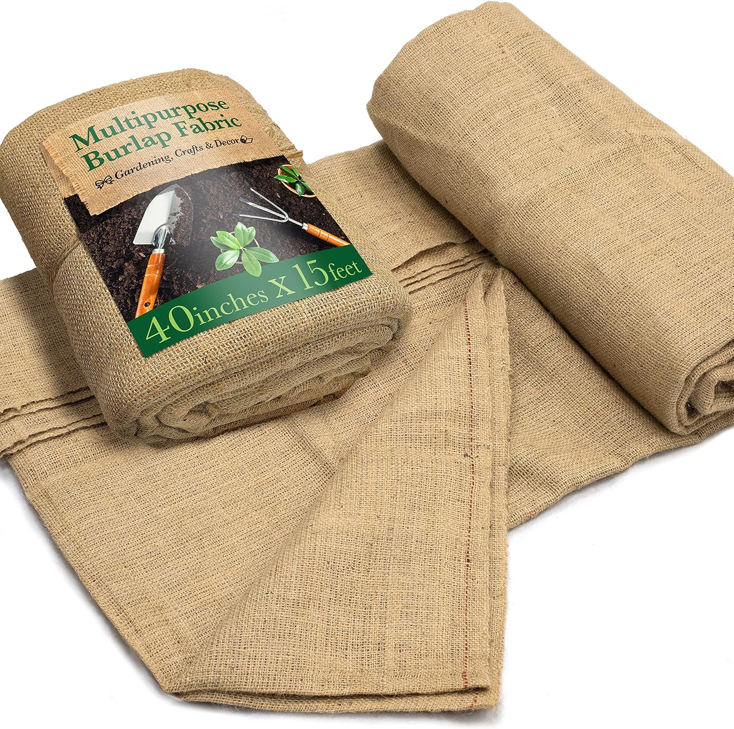 Burloptuous 40&quot; X15 Feet Gardening Burlap Roll - Multipurpose Natural Burlap Fabric, High Density Jute Fiber Material for Decorations, Center Pieces for Home, Rustic Party D&amp;eacute;cor