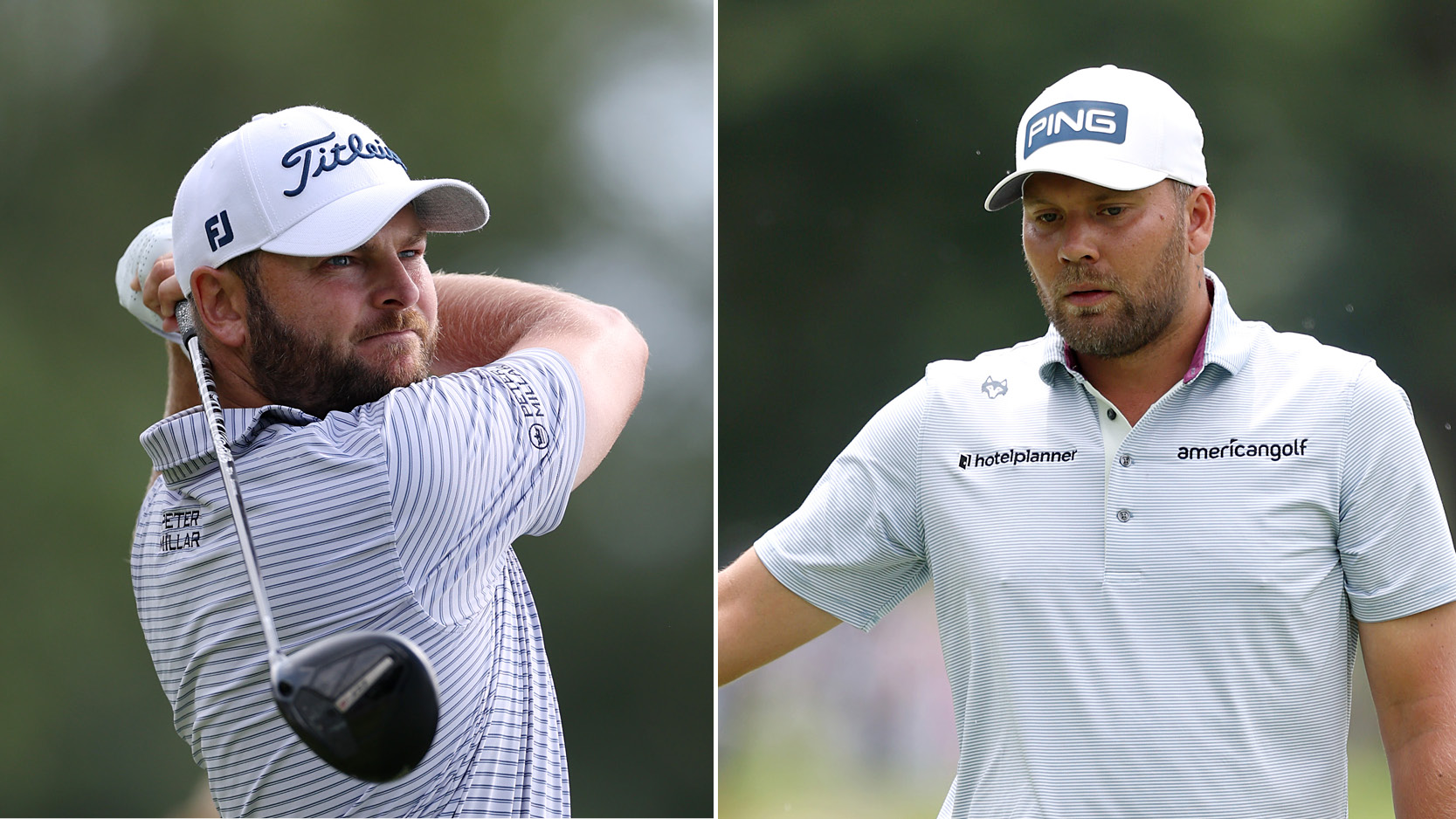 Jordan Smith hits a driver (left) and Daniel Brown looks on (right)