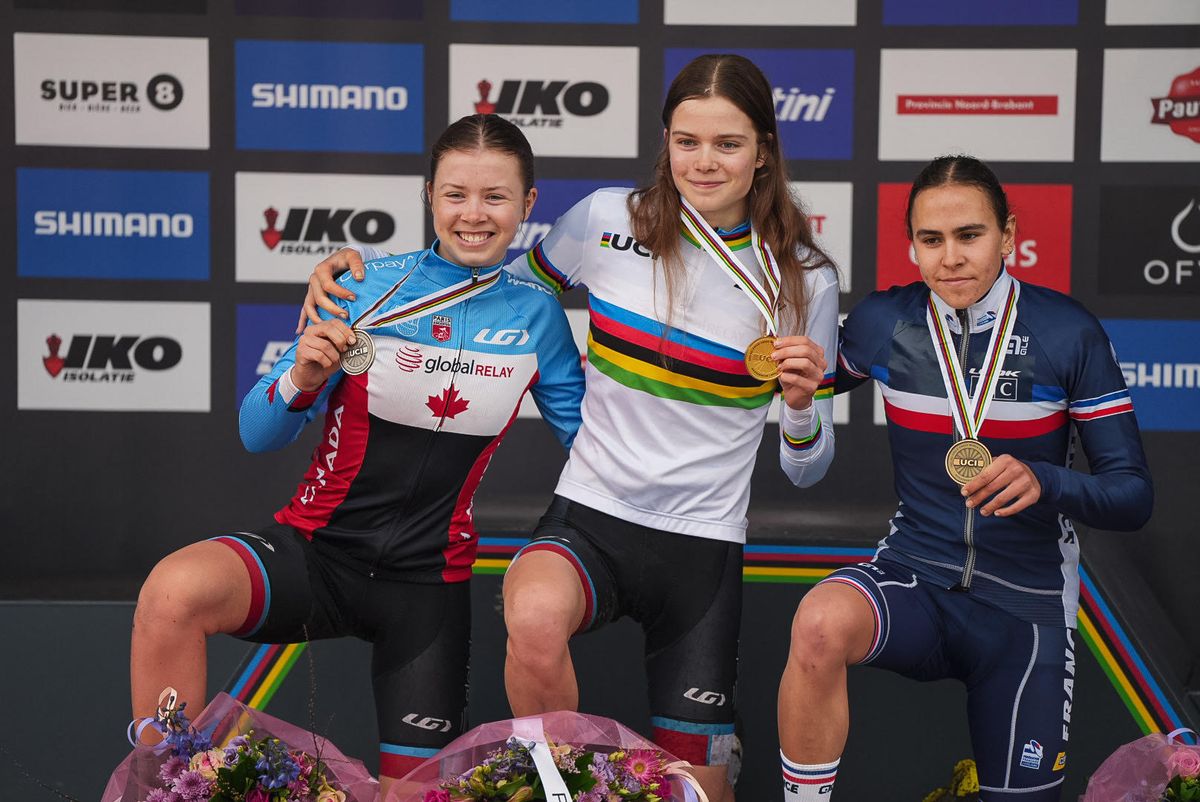 UCI Cyclocross World Championships 2023 - final podium of the junior women's race in Hoogerheide - Isabella Holmgren wins