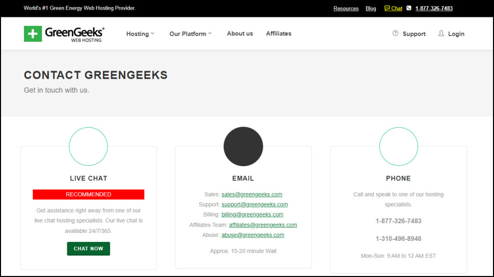 GreenGeeks support page