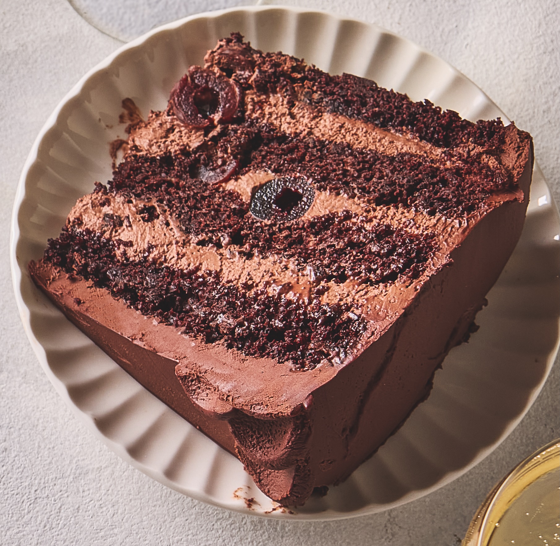 Chocolate cherry cake slice