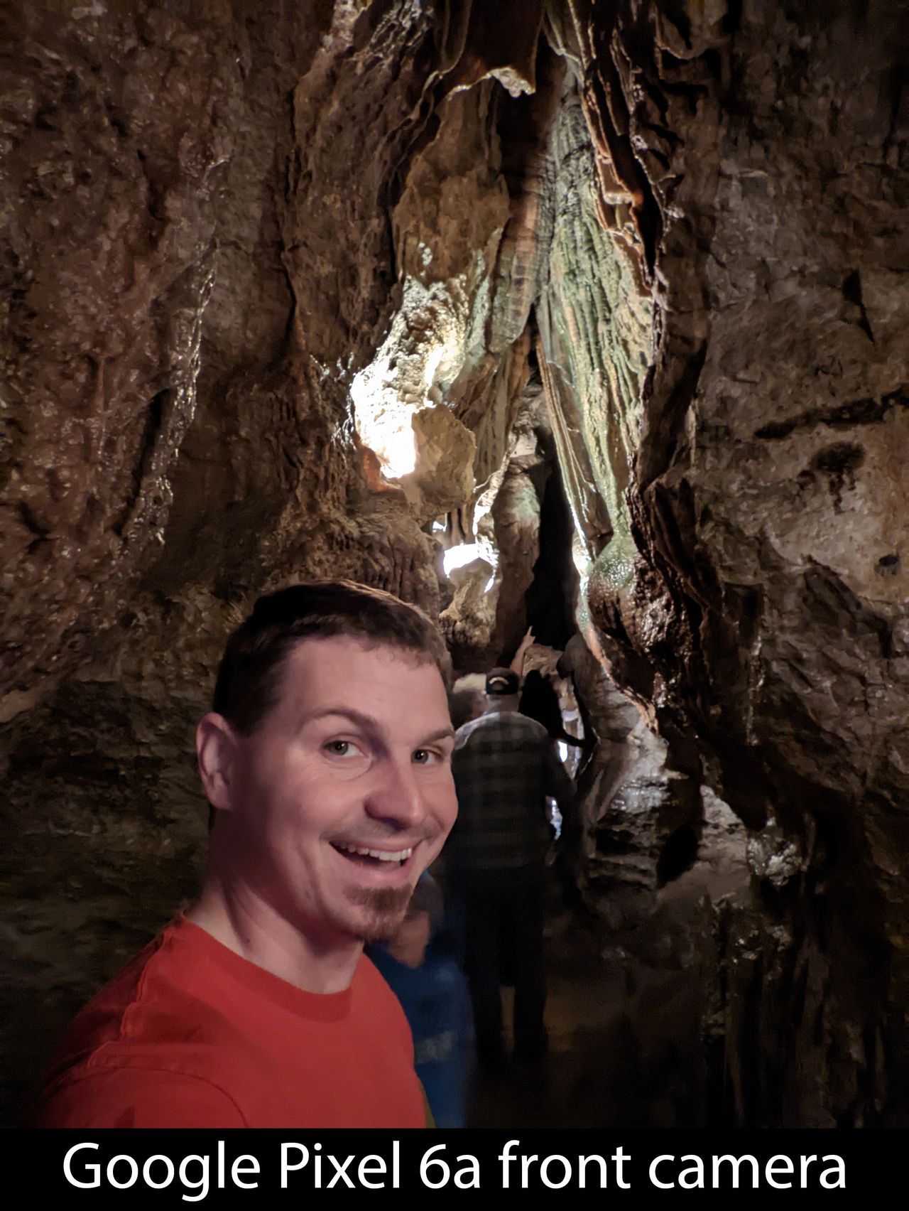 A photo traken from the front facing camera of the Google Pixel 6a in a dark cavern