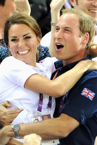 Prince William and Kate Middleton hug excitedly