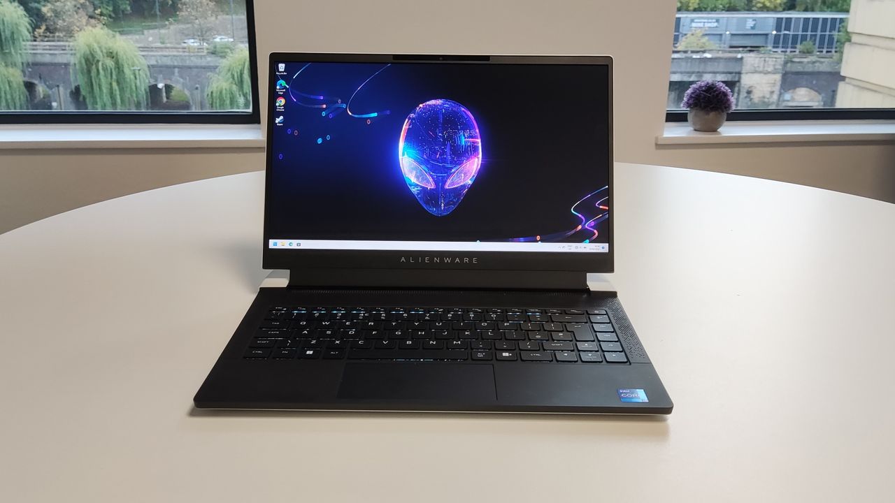 Alienware x14 on a white desk