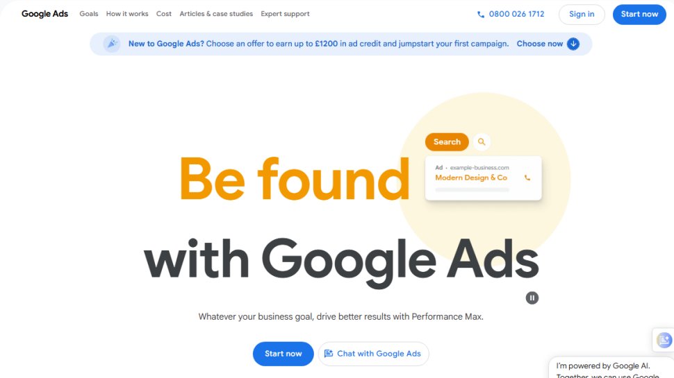 Website screenshot of Google Ads (August, 2025)