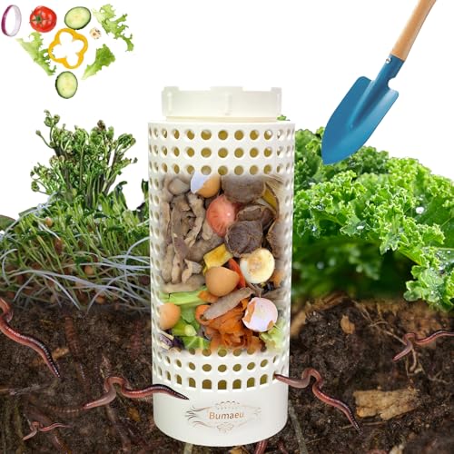 Underground Worm Farm, Garden Mini Vermicomposting Bin for Use in Outdoor Gardening From Kitchen Food Waste, With Holes and Lid, White (10.2x4.3x4.3in)