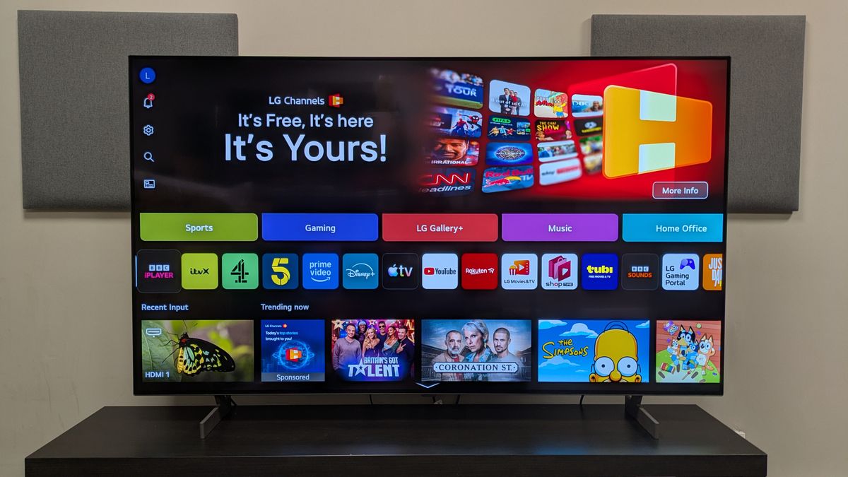 LG B6 OLED TV with webOS 26 home page on screen