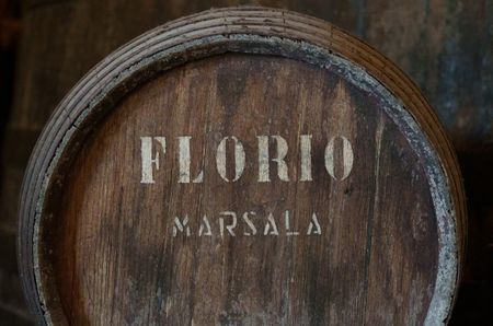 Close-up of barrel with 'Florio Marsala' printed on it