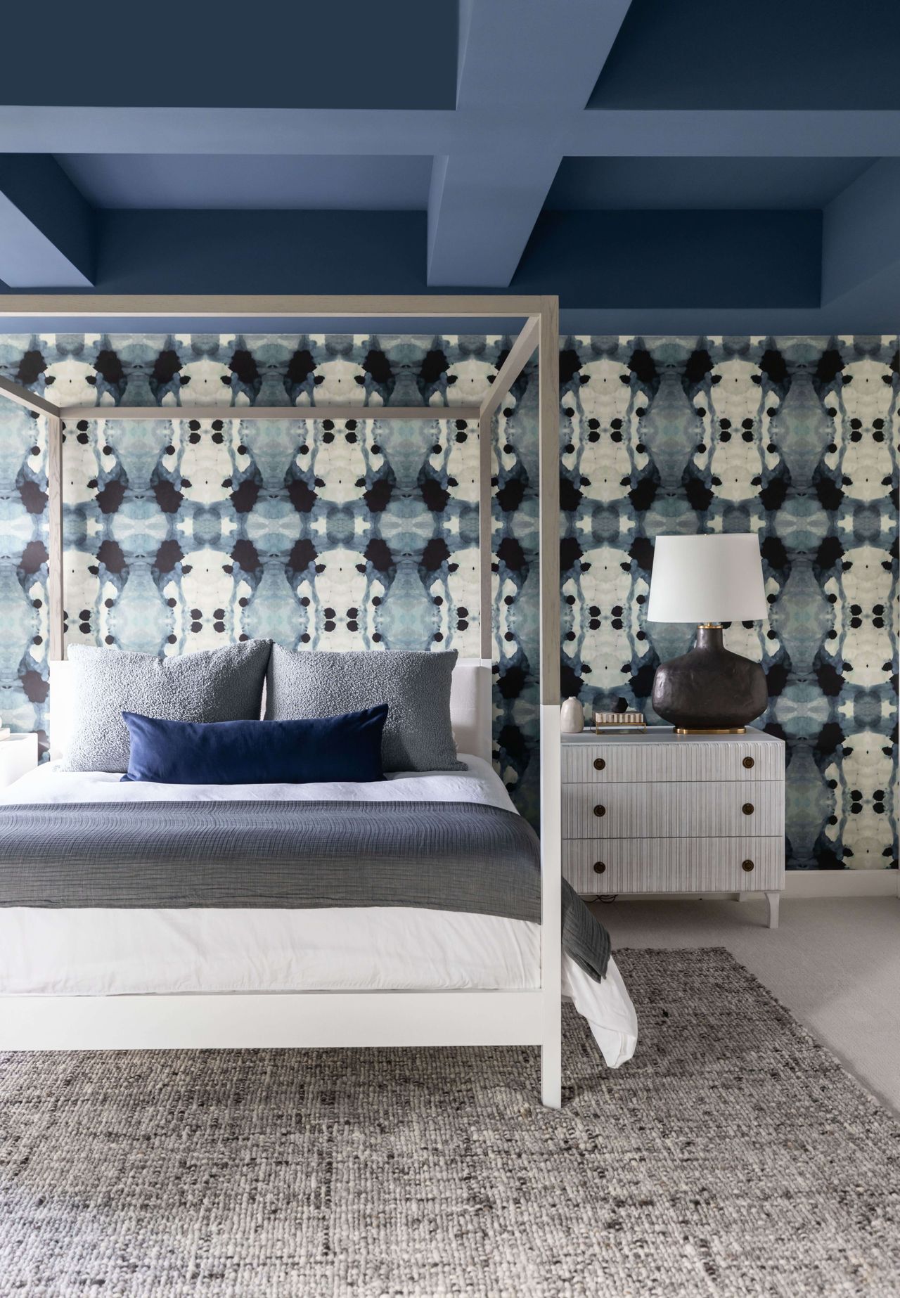 A coffered ceiling painted blue