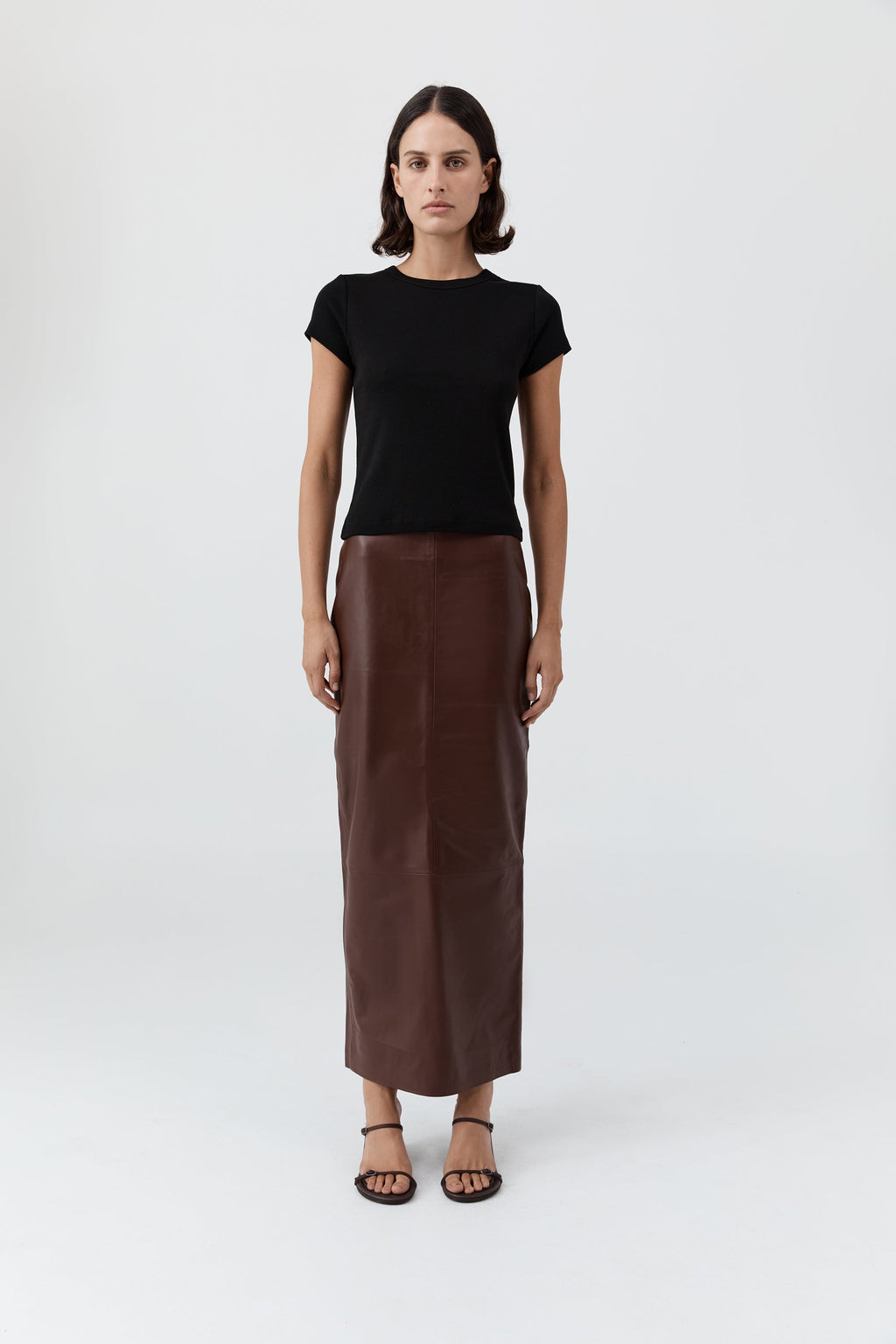 Leather Column Skirt - Rum