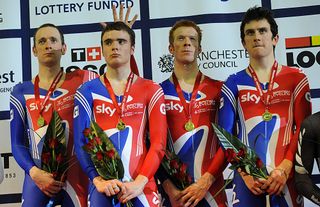 Podium, Britain wins team pursuit, Manchester Track World Cup 2011