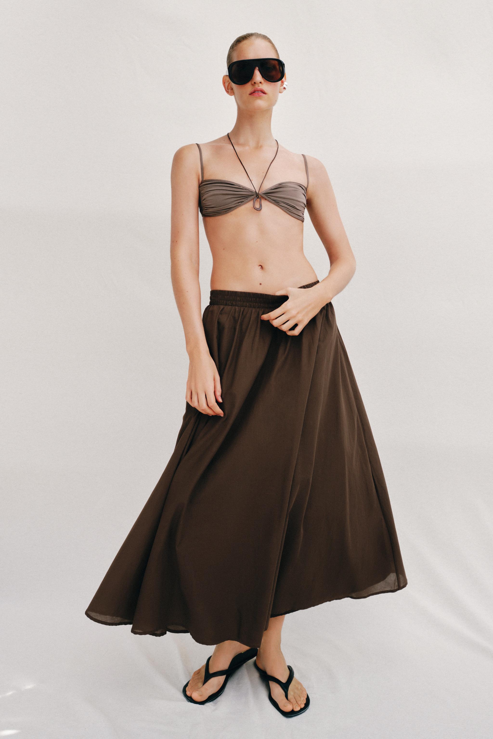 Layered Midi Skirt - Brown - Xs