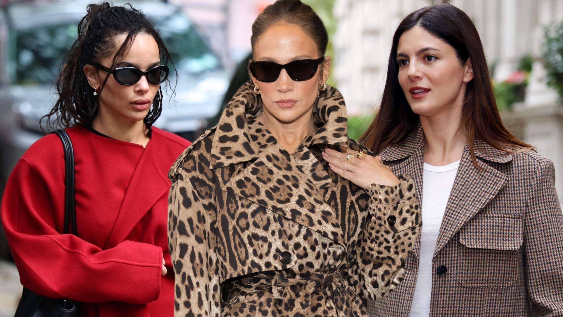 collage of the best celebrity coat and jacket trends for winter 2026
