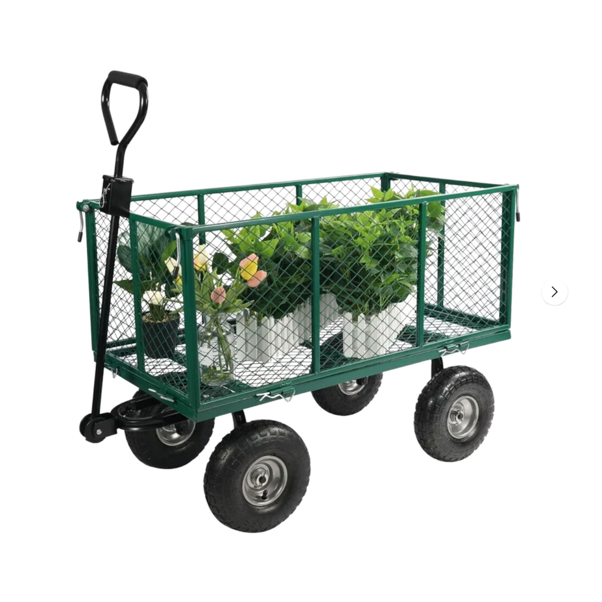 Green metal gardening cart