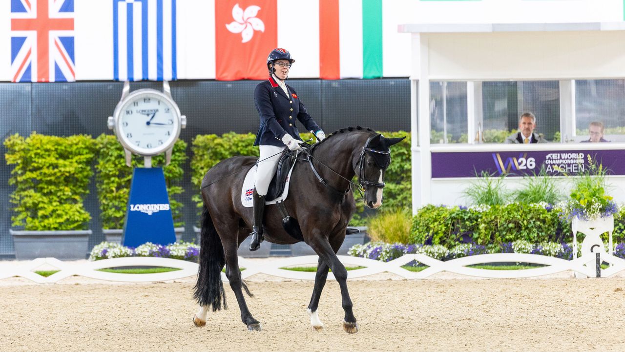 Mari Durward Akhurst riding Athene Lindebjerg during her test at the 2026 World Para Dressage World Championship in Aachen