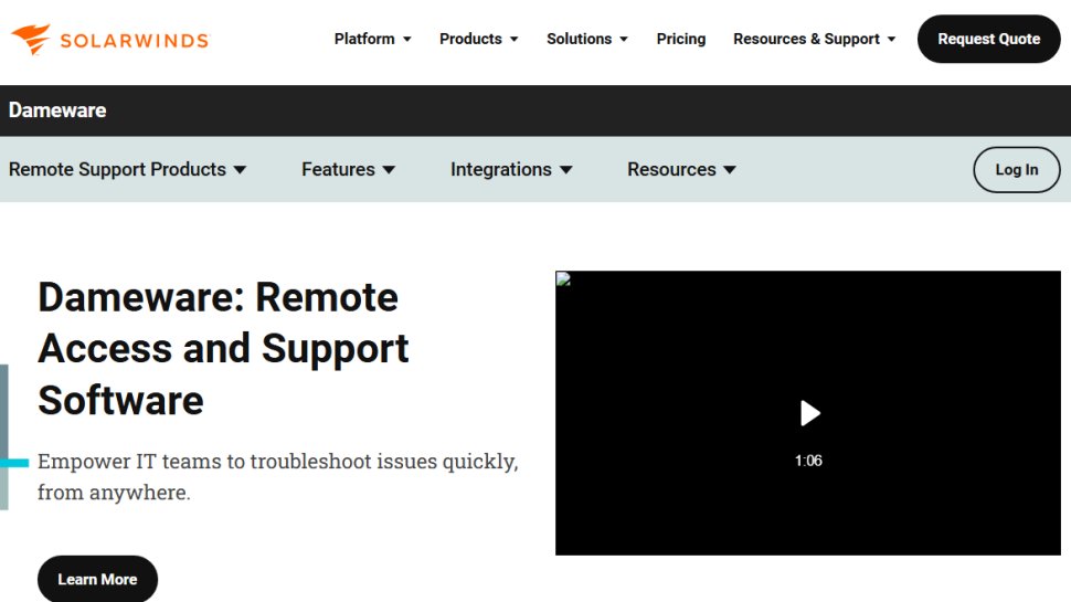 Website screenshot of Dameware Remote Everywhere (November, 2025)