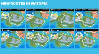 The eight new routes in Zwift's Watopia world