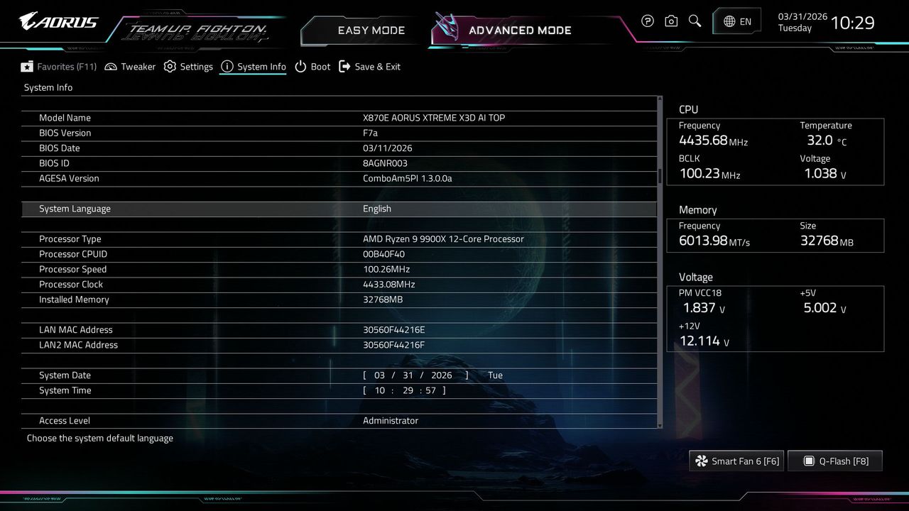 Gigabyte X870E Aorus Xtreme X3D AI Top - BIOS