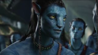 Sam Worthington and Sigourney Weaver delivering a warning in their Na'vi forms in Avatar.