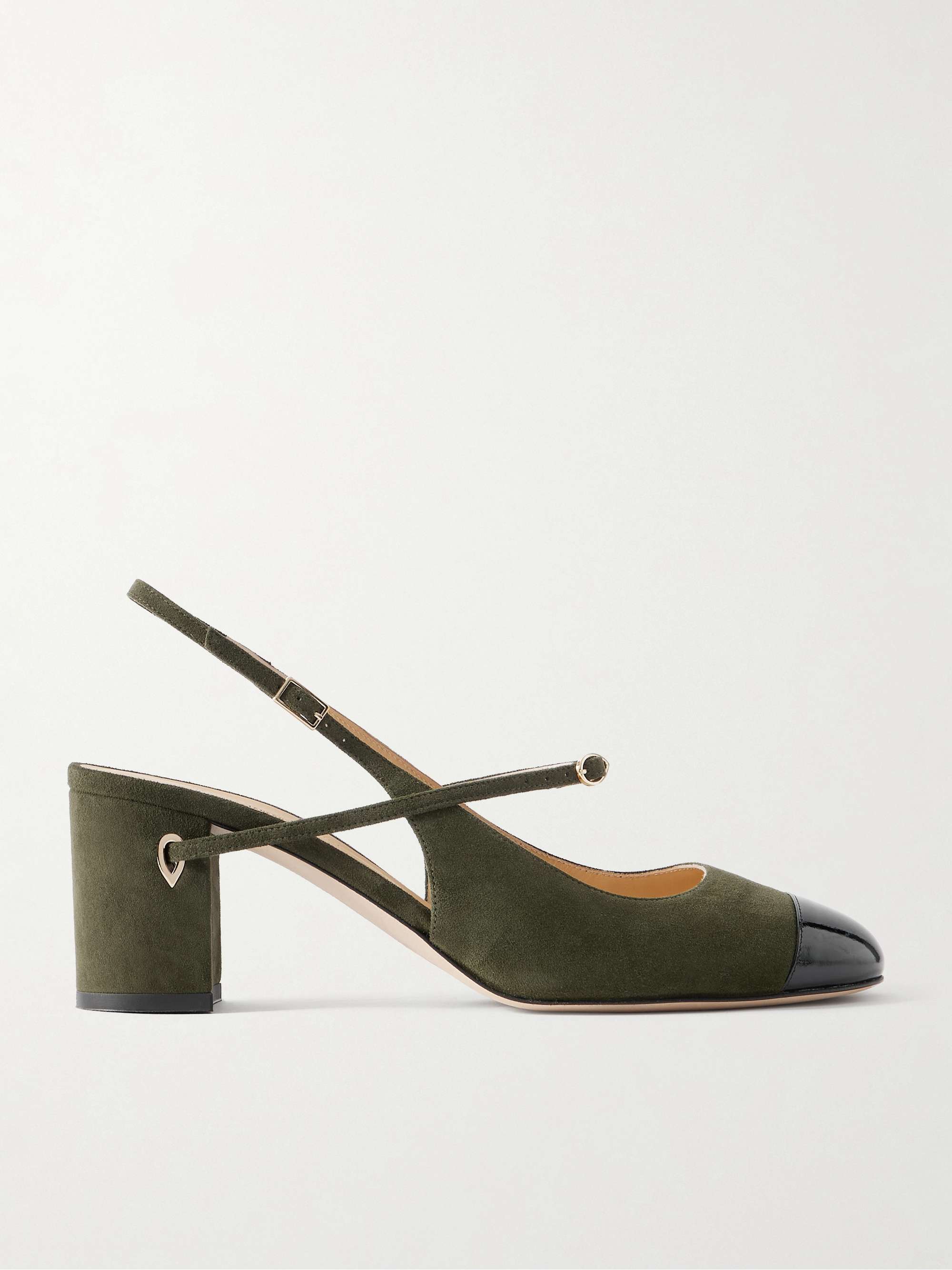 Mattia 65 Patent Leather-Trimmed Suede Slingback Pumps