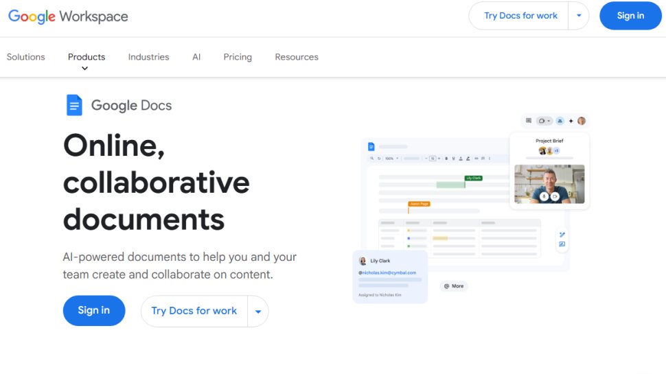 Website screenshot of Google Docs (January, 2026)