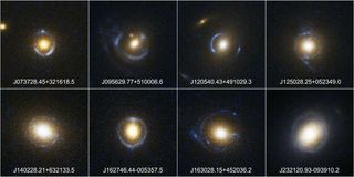 Examples of Einstein ring gravitational lenses, as seen by the Hubble Space Telescope.