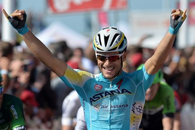 Andrea Guardini (Astana) celebrates his sprint win