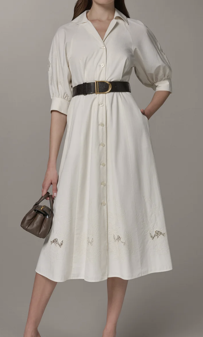 Donna Karan, Puff Sleeve Midi Shirt Dress