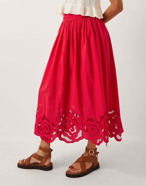 Grace Cutwork Midi Skirt Red