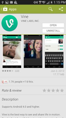 Vine in Play Store