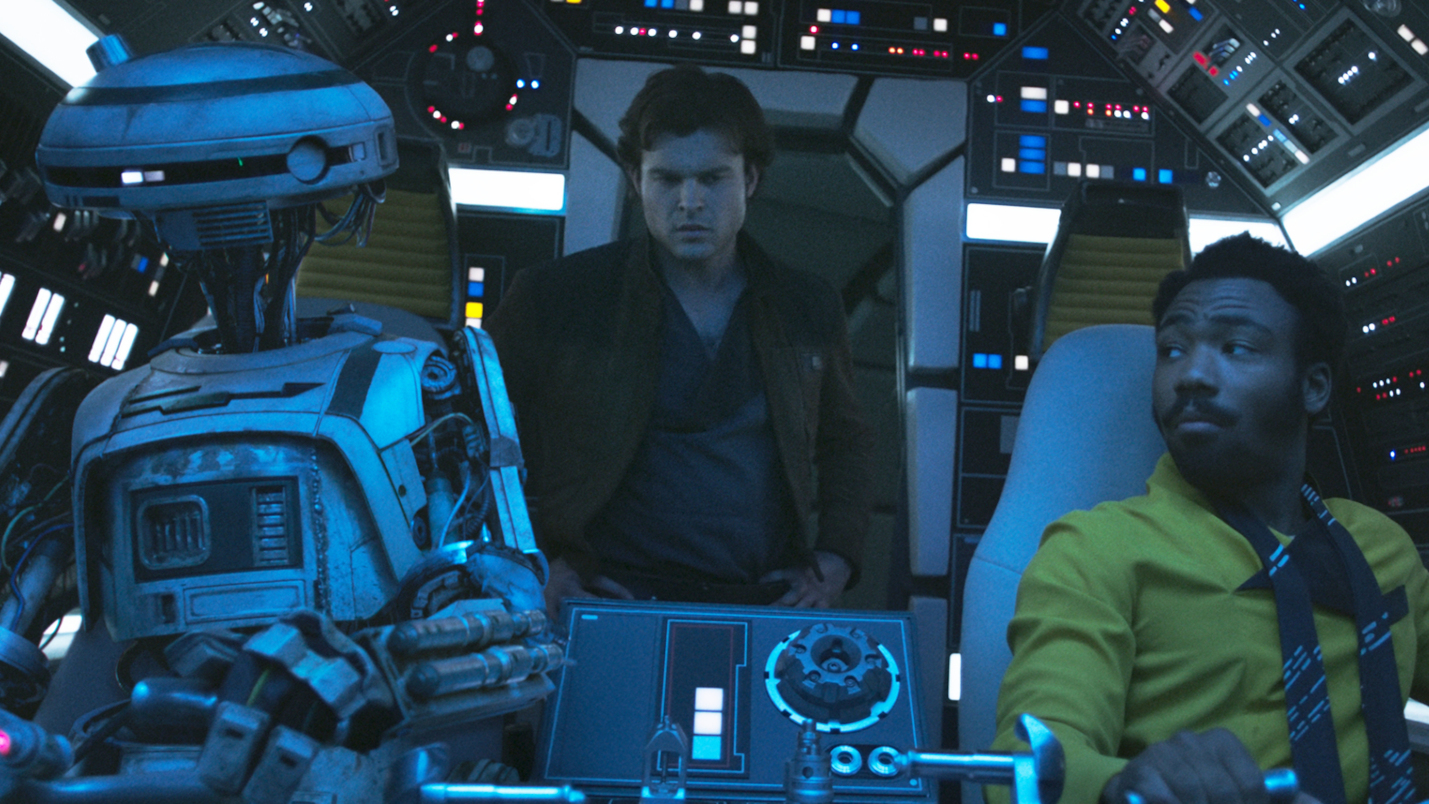 Donald Glover, Alden Ehrenreich, and Phoebe Waller-Bridge in Solo: A Star Wars Story (2018)_Lucasfilm Ltd.