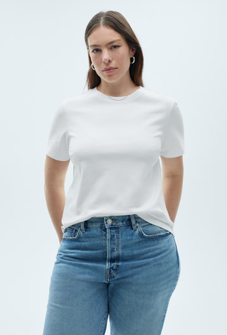 A picture of one of the best white t-shirts from Mango.