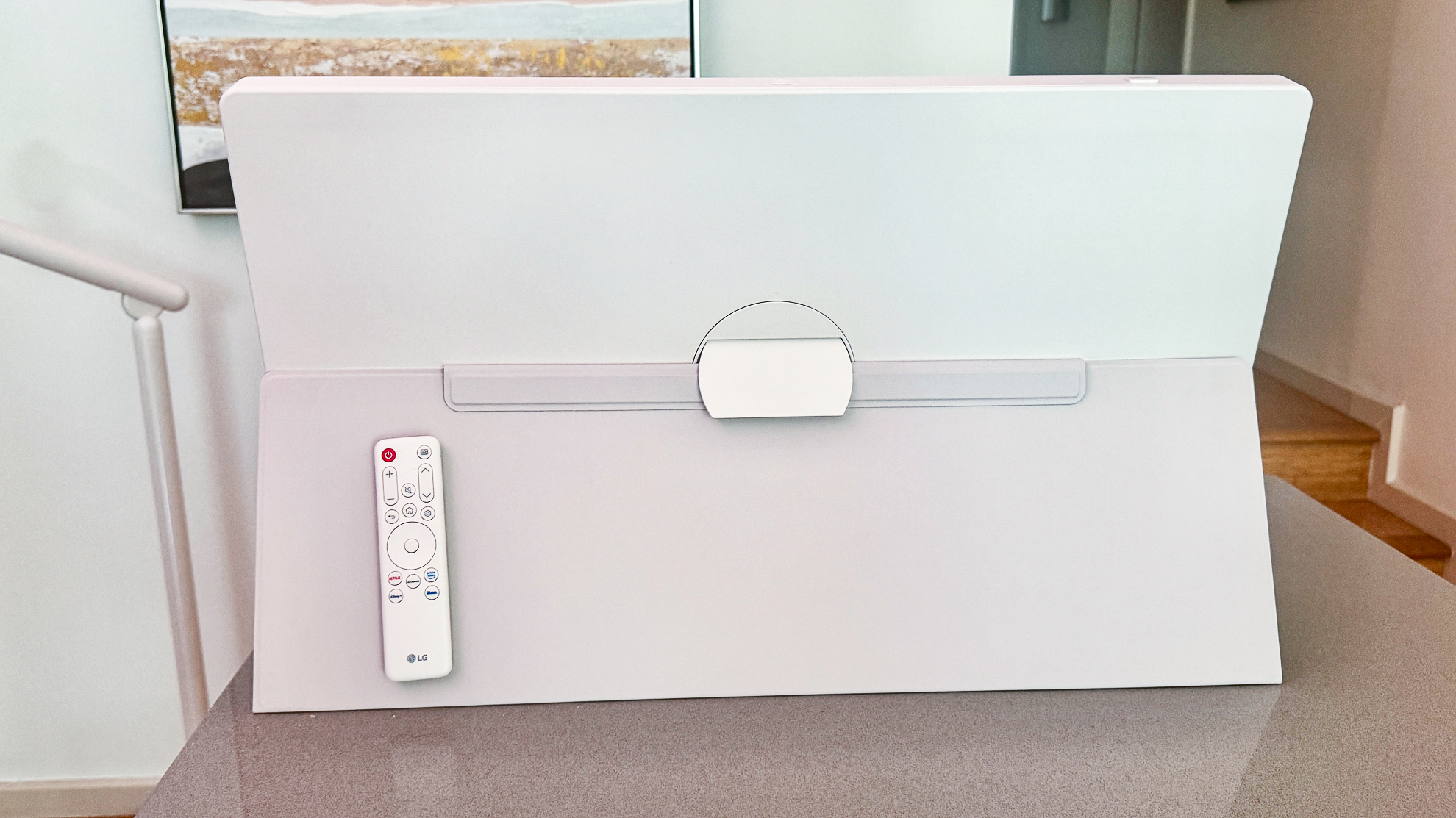 Rear of LG StanByMe 2 with folio cover attached