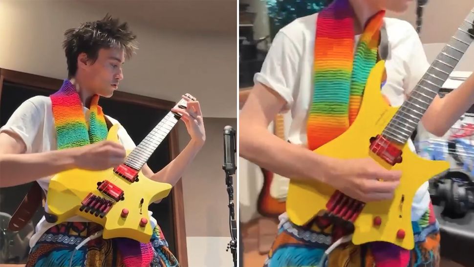 Jacob Collier shows off his custommade Strandberg electric guitar