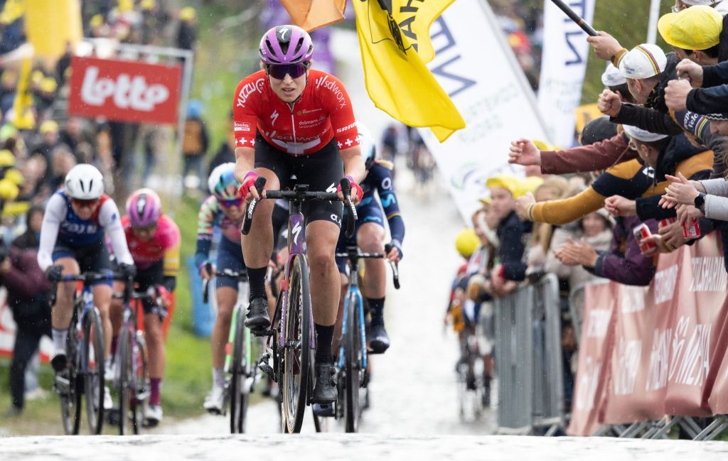 Swiss Marlen Reusser of SD Worx pictured in action at the Paterberg cobbles climb in Kluisbergen during the womens race of the Ronde van Vlaanderen Tour des Flandres Tour of Flanders one day cycling event 1586km from and to Oudenaarde Sunday 03 April 2022BELGA PHOTO BENOIT DOPPAGNE Photo by BENOIT DOPPAGNE BELGA MAG Belga via AFP Photo by BENOIT DOPPAGNEBELGA MAGAFP via Getty Images
