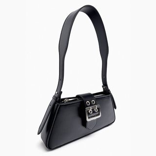 zara black buckle mini handbag flat lay