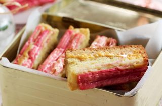 Rhubarb and custard cake bars