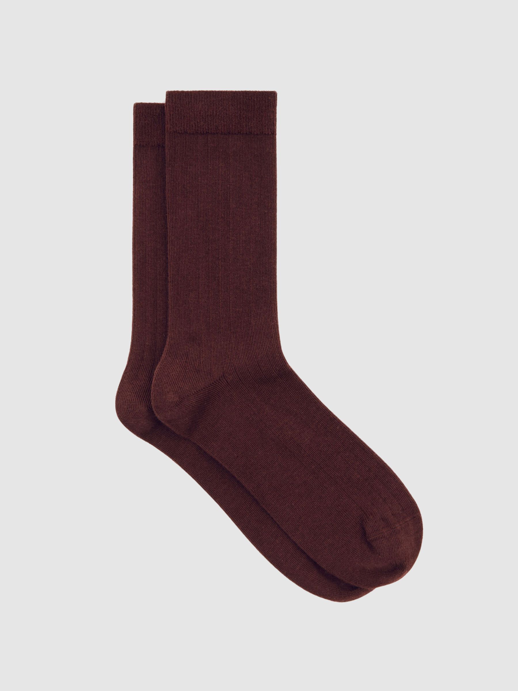 Cotton Blend Ribbed Loafer Socks in Burgundy