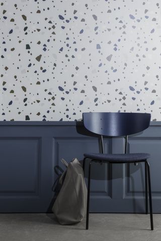 Terrazzo hallway wallpaper in grey