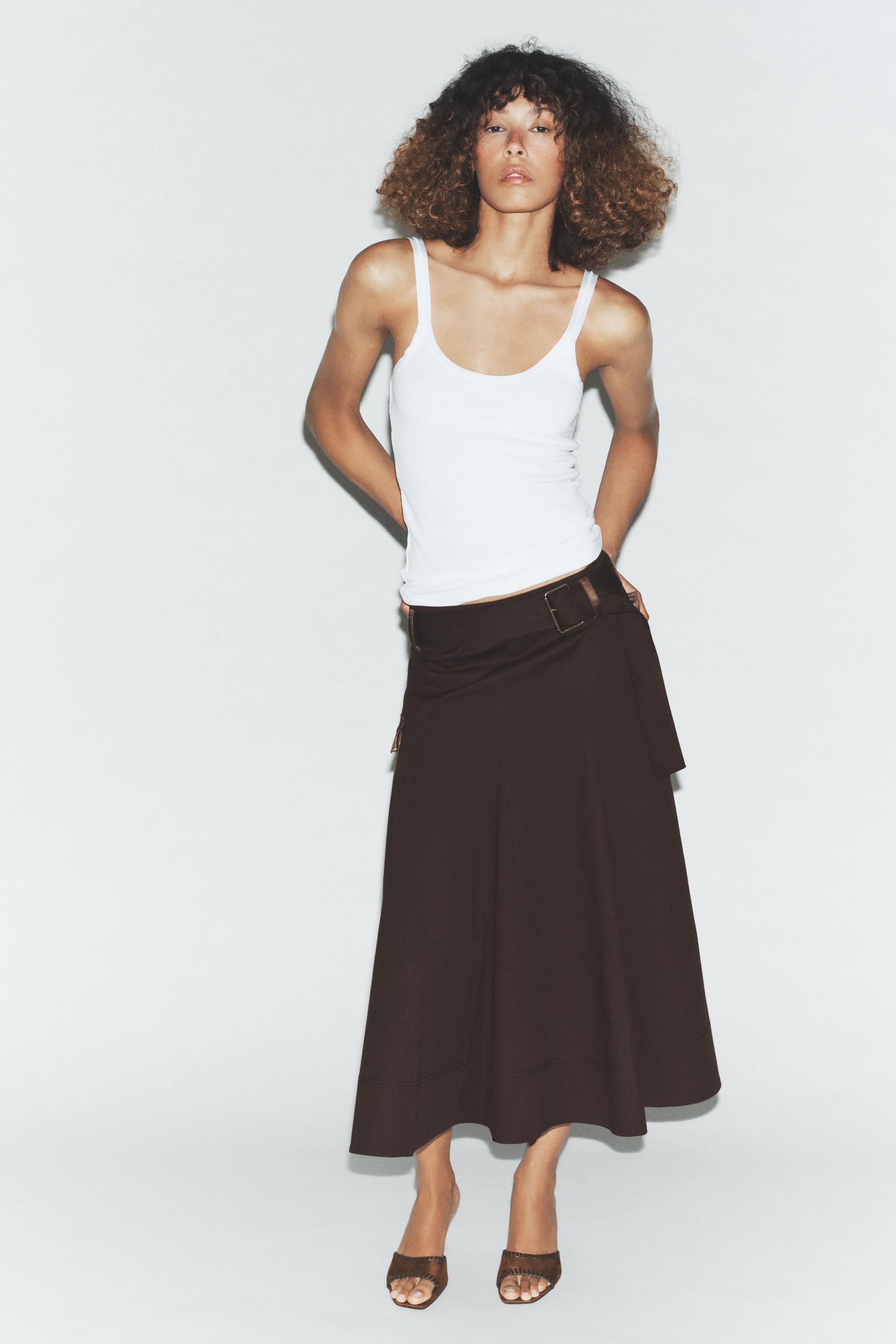 Belted Cargo Midi Skirt