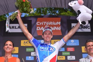 Arnaud Demare on the stage 2 podium at Dauphine.